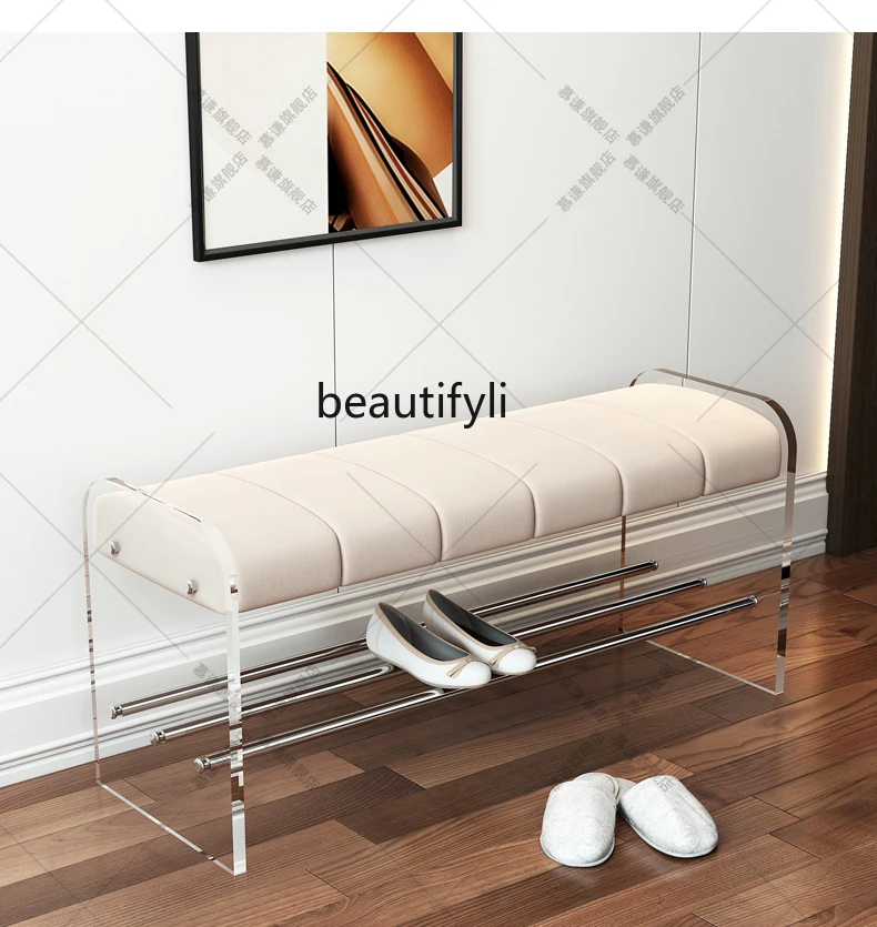 

Nordic Acrylic Shoe Changing Stool Home Doorway Shoes Rack Cloakroom Clothing Store Transparent Bench