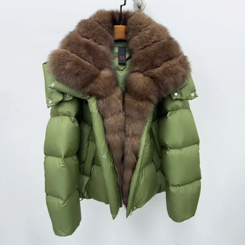 Winter nieuwe dames grote bontkraag verdikte warme witte ganzendons jas y2k modieuze casual donsjack met afneembare mouwen