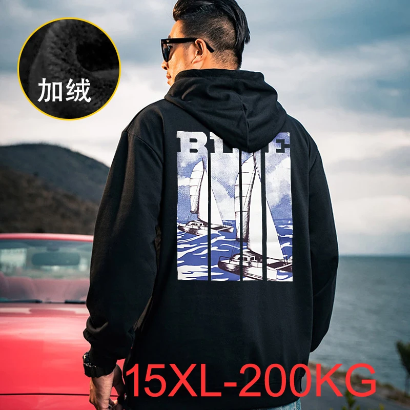 

plus size 15XL Autumn and Winter men's new Fleece sweatshirt hooded tide brother sweater casual loose rabbit tops 14XL 13XL 12XL