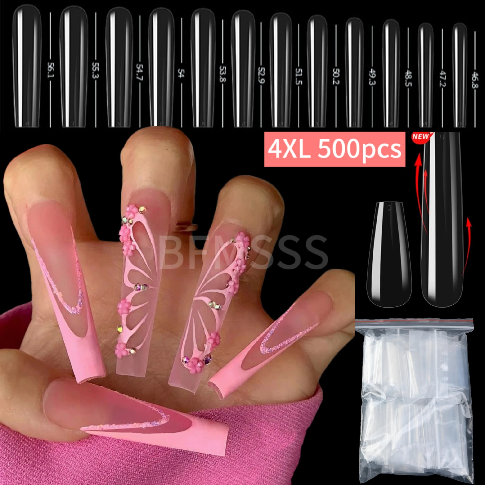 500pcs 4XL Fake Nail Art Tips Extra Long Ballet Nail Patch Slender French Long ballet T-shaped Fause Nail Extension