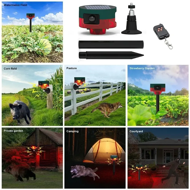 

Solar Infrared Motion Sensor Alarm Detector Waterproof Outdoor Animal Repeller Security Alarm 129dB Dog Barking Gunshots Sound