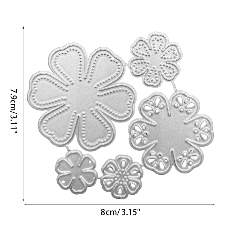 6-Petal Florals 5 in 1 Flowers Embossing Knife Die Metal Cutting Dies for DIY Scrapbook Paper Cards Embossed Decor Craft N84C