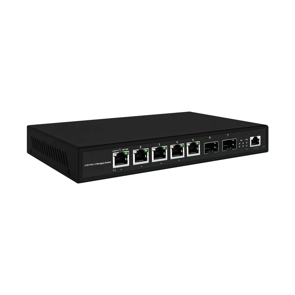 L3 Managed 5 ports 2.5Gbe PoE or non Switch With 2 ports 10Gbe SFP Uplink
