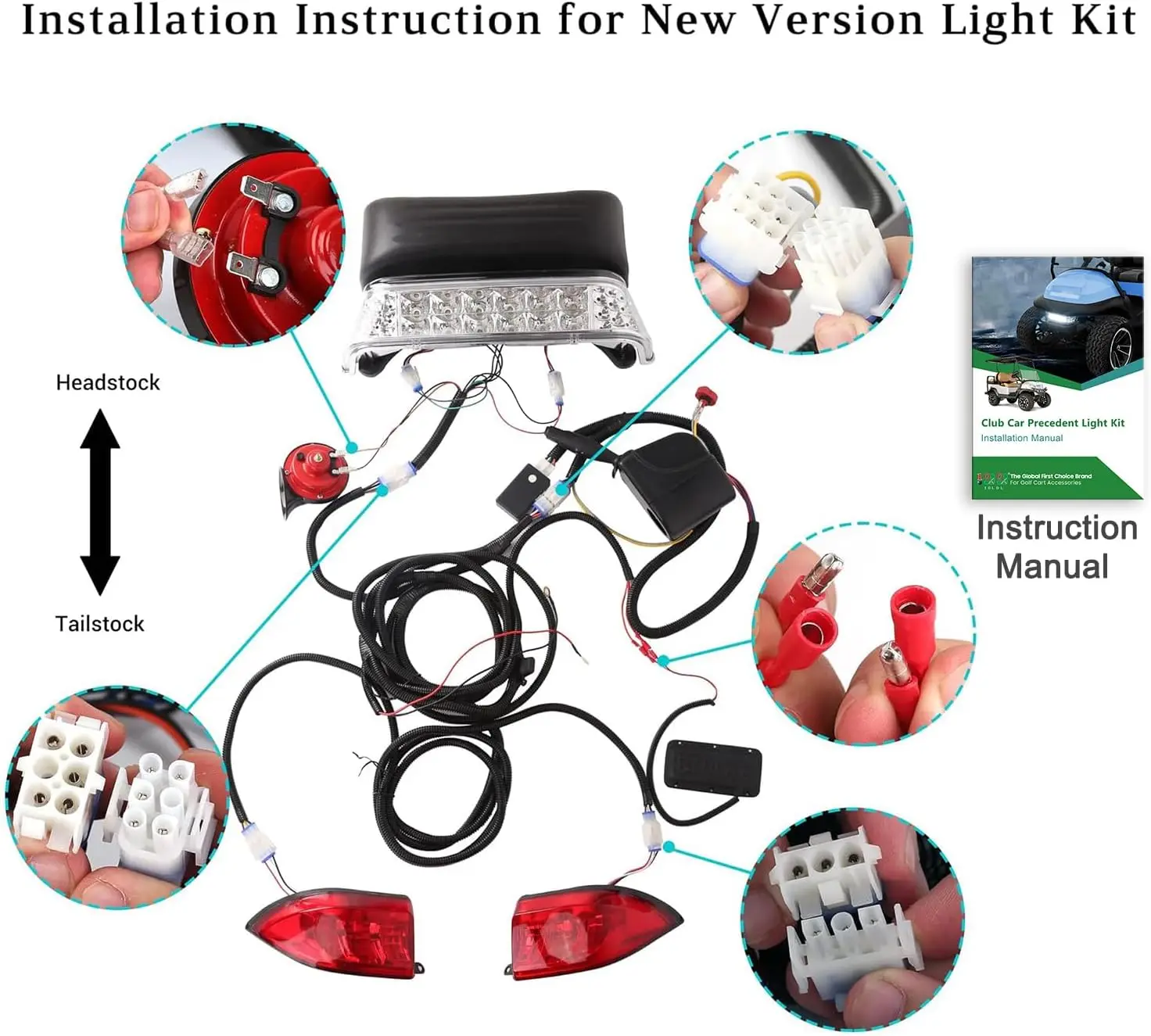 طقم إضاءة عربة جولف فاخر لسيارة النادي السابقة 2004-2019، طقم إضاءة قانونية للشارع 12 فولت مع إشارات انعطاف الضوء الخلفي للمصباح الأمامي #1