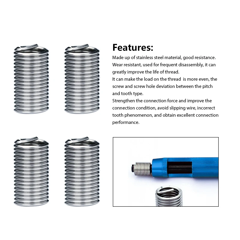 10/20 pz M3-M14 1.5D-2.0D Kit di inserti di riparazione filettatura per il ripristino di filettature danneggiate strumenti inserto filettato in acciaio inossidabile 304
