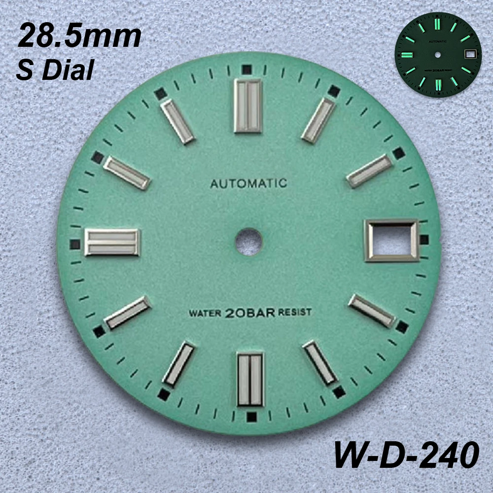 28.5mm Matte S Dial Fit NH35/36 Automatic Movement Green Luminous For Date just Watch Modification Accessories 3/3.8