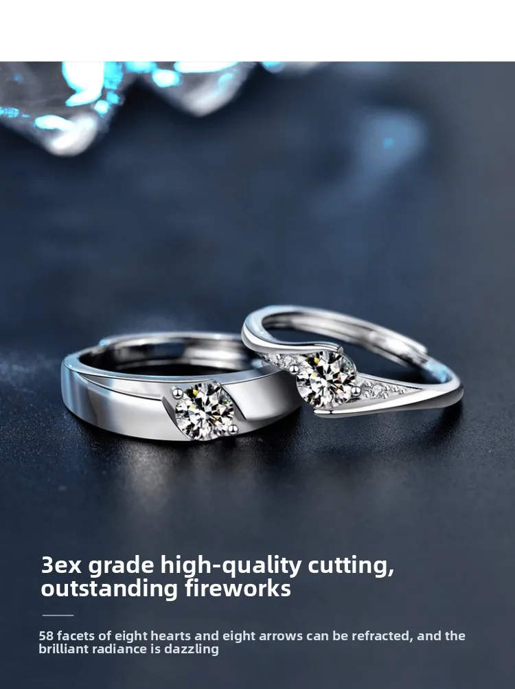 

S925 Sterling Silver Plated White Gold 0.5CT Moissanite Couple Rings for Engagement Gift