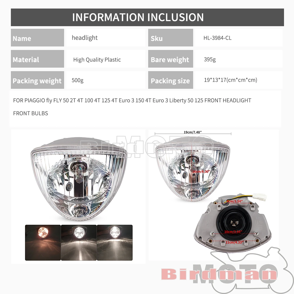 Scooter Clear LED Headlight HI/LO Beam Driving Head Light Lamp E6 Emark For Piaggio Fly 50 100 125 2T 4T Euro 3 Liberty 50 125