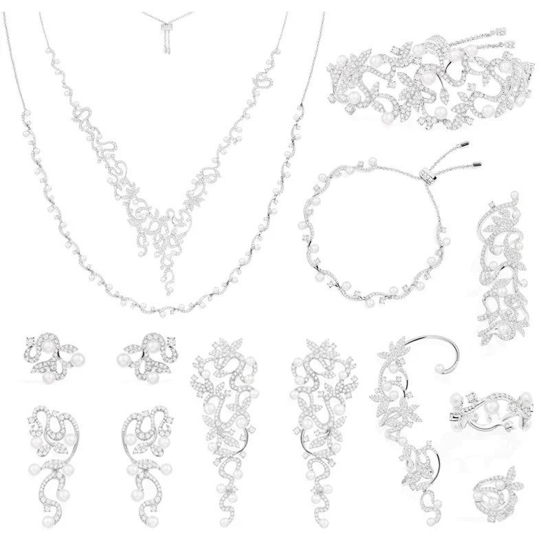 

Komm S925 Pure Silver Pearl Flower Curve Geometry Ring Earrings Bracelet Necklace Luxury Women Wedding Engagement Party Jewelry