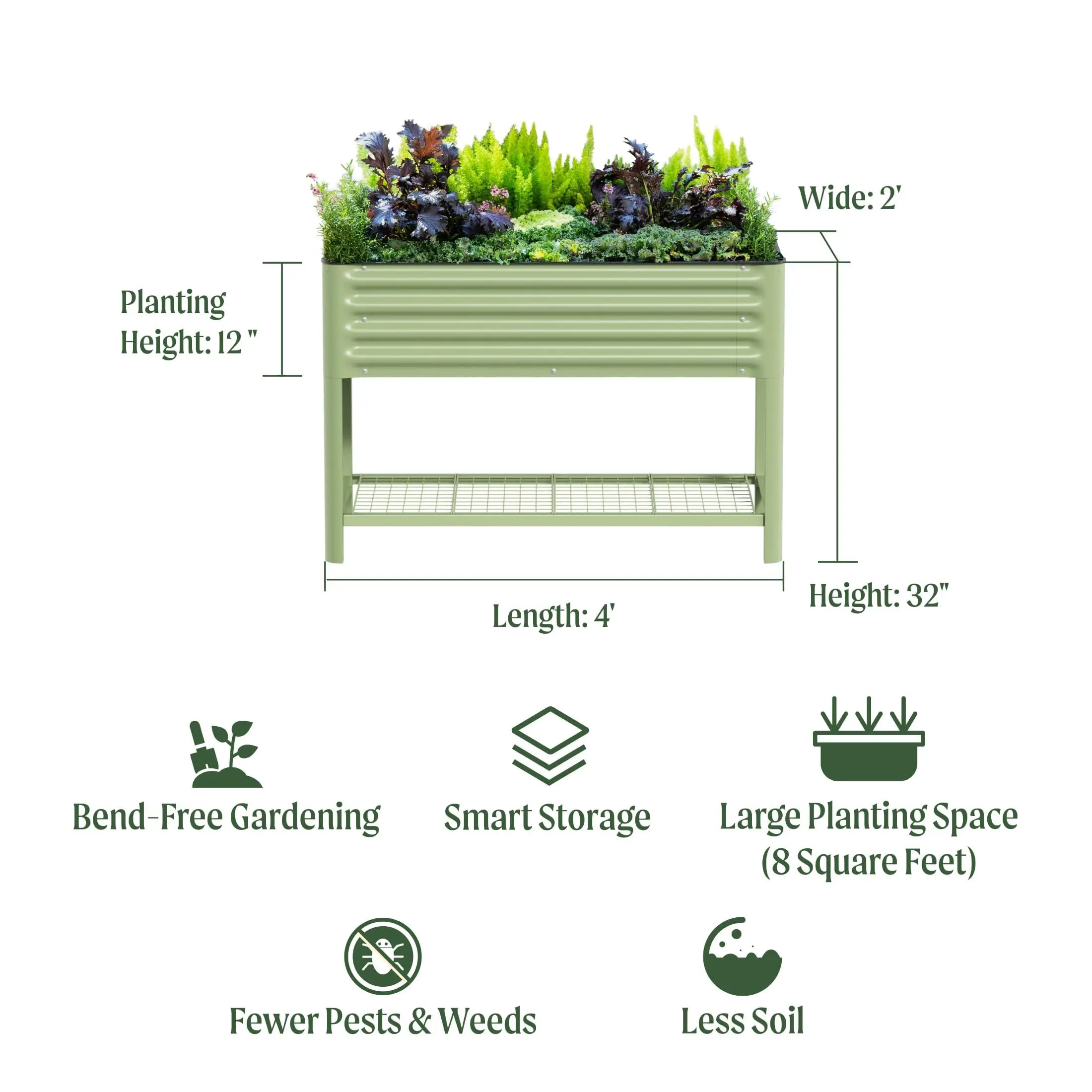 Elevated Raised Garden Bed, 2' x 4' Outdoor Planters Boxes with Legs & Storage Rack for Patio, 700 Lbs Weight acity