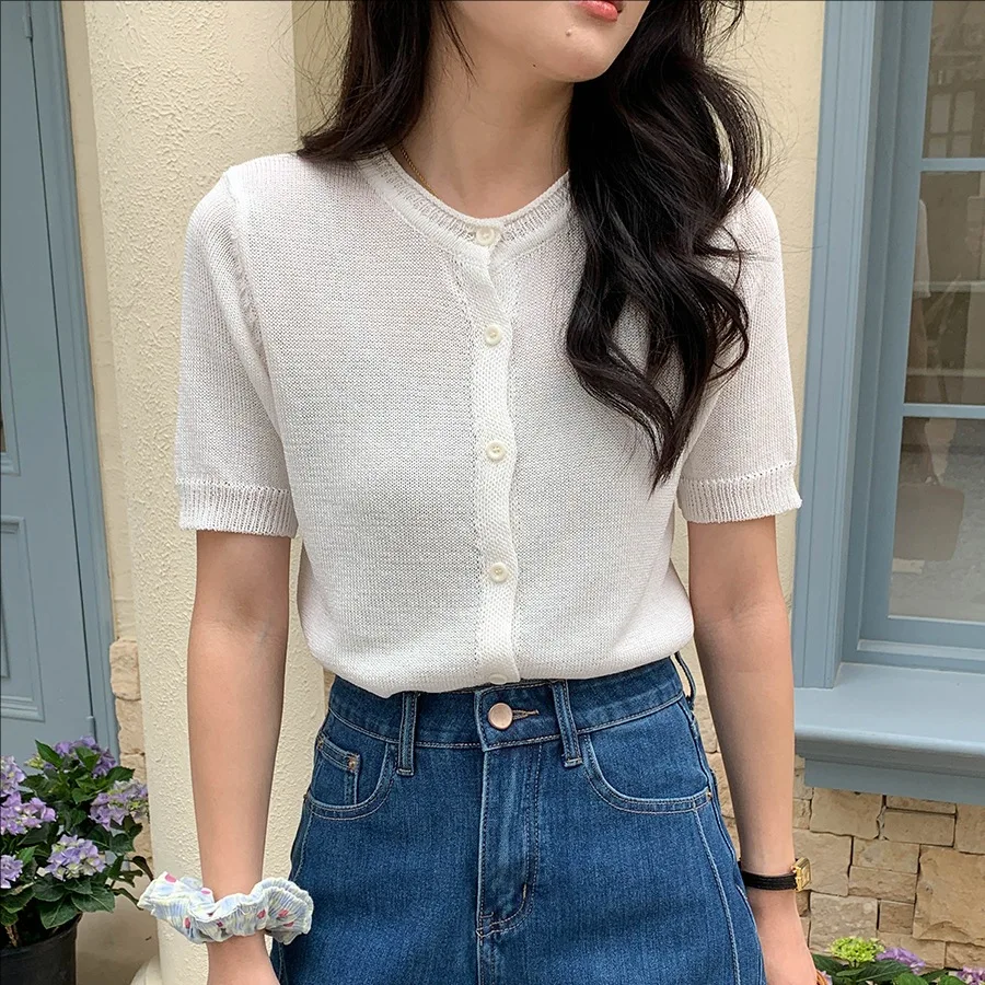 

Summer casual solid short sleeve knitted cardigan women coat