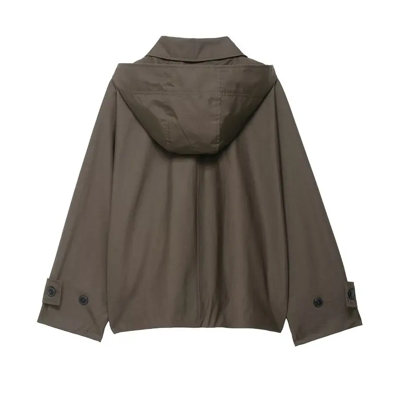 Waterdichte casual losse dameswindjack met capuchon Jaet 2025, herfst nieuwe collectie, enkele knoopsluiting, lange Sve