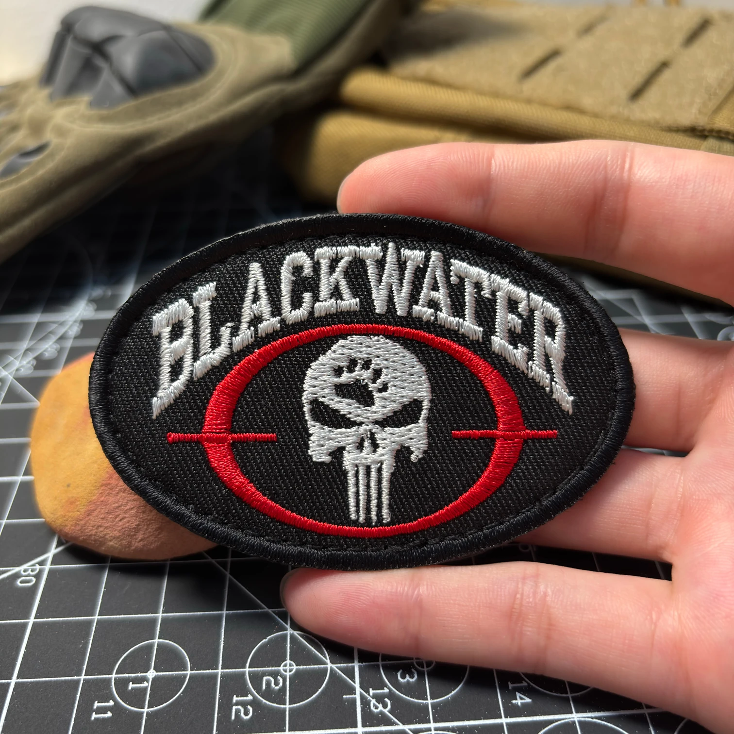 Tactical Skull Morale Patch, Black Red Hook And Loop Fasteners Embroidered Badge for Tactical Vest Backpack