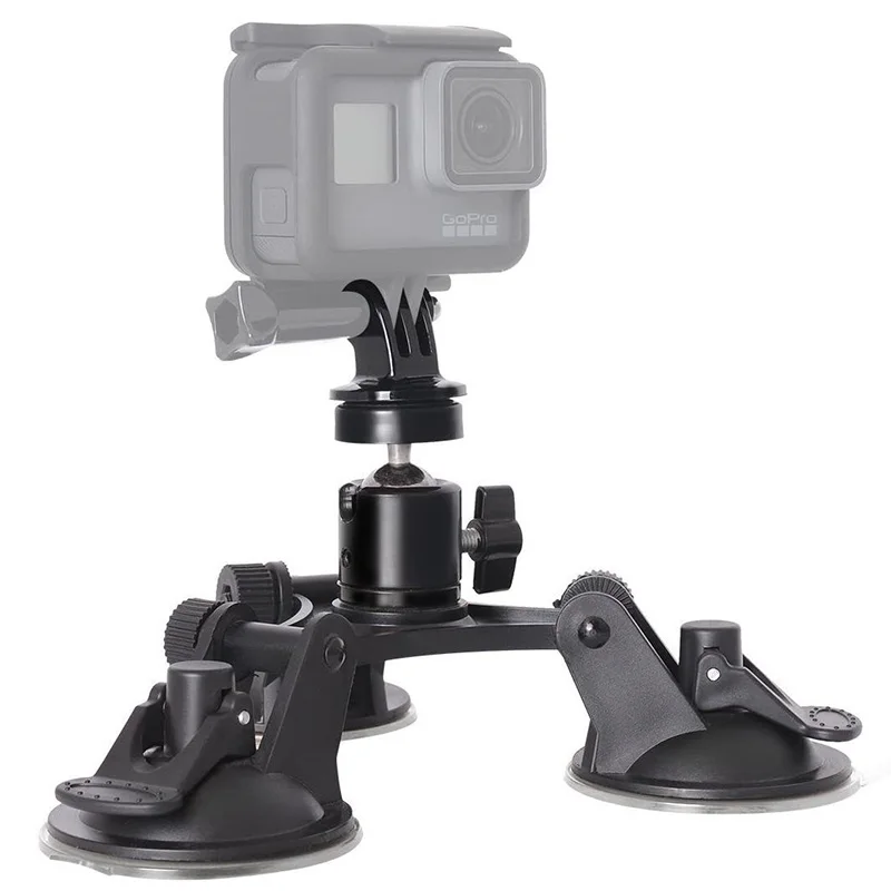 Triple Suction Cup Car Mount Heavy Duty Tripod with 360 Ball Head for Mobile Phones GoPro Insta360 DJI Action Camera