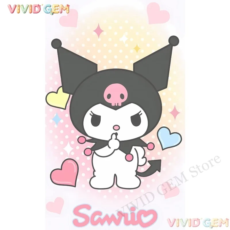 VIVID GEM 5D DIY Sanrio Kuromi Diamond Painting Full Drill Shh Gesture Cross Stitch Mosaic Home Gift