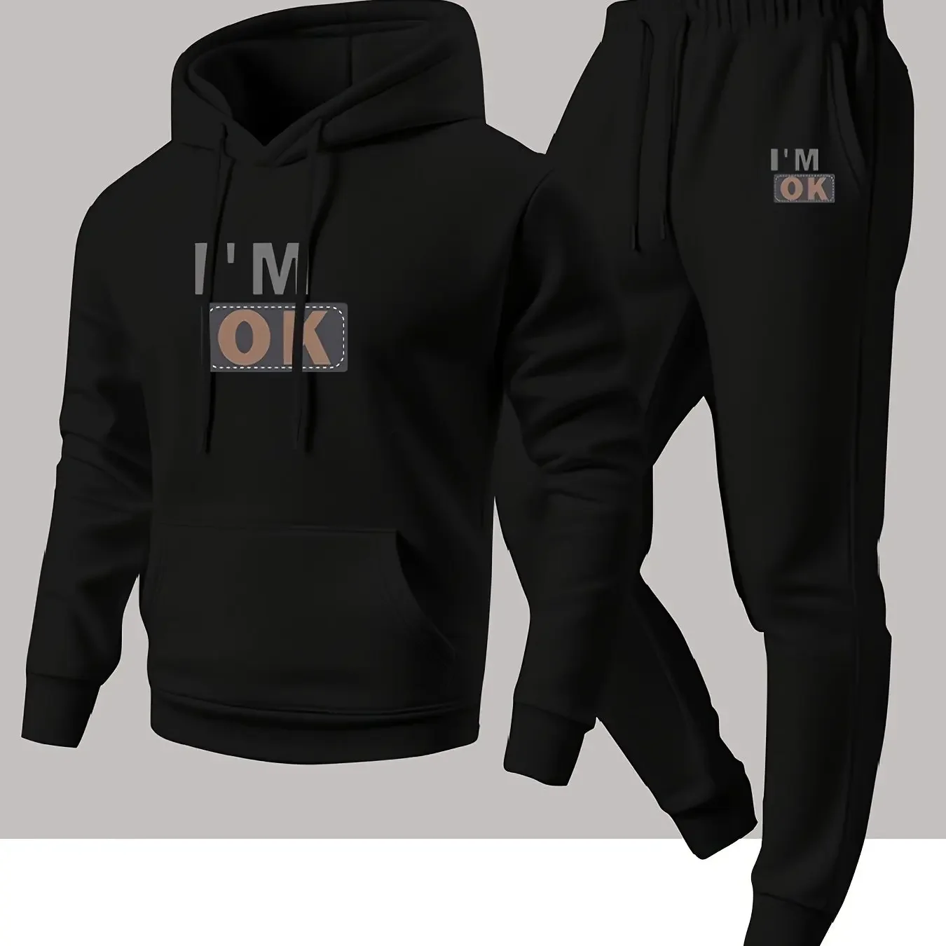 New autumn hoodie hooded set for men and women, I'm ok printed with drawstring and pocket for daily warmth and comfort as a gift