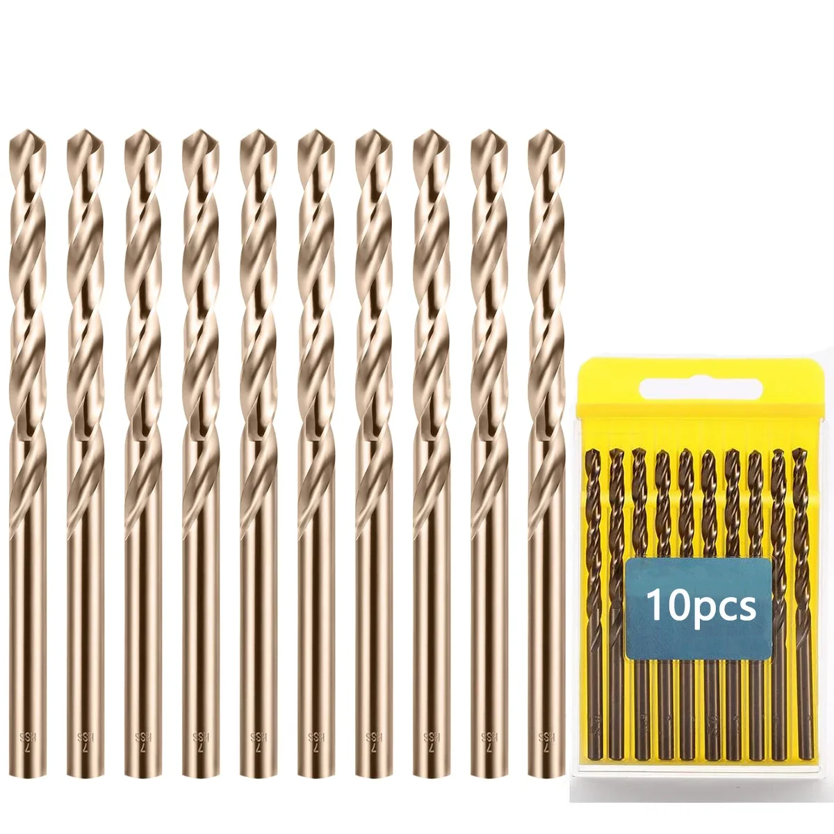 10pcs Cobalt Drill Bit Set 7mm, M35 Twist Drill Bits Straight Shank, High Speed Steel Drill Bits  Drilling in Hard Metal,