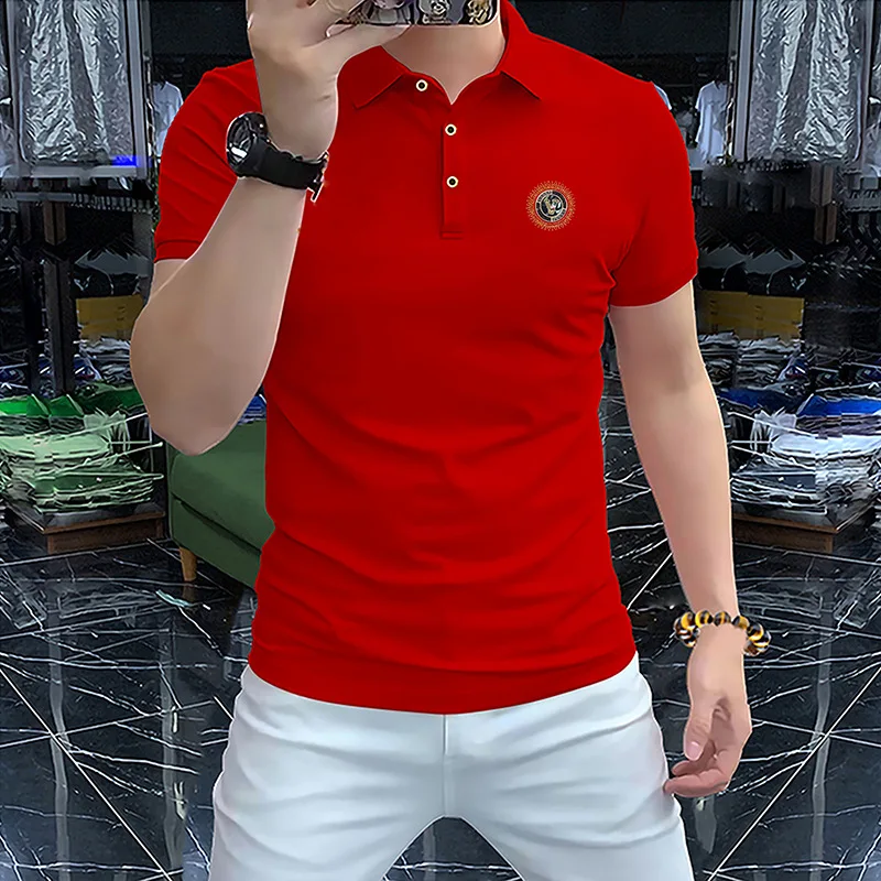 

Premium 2025 Men's Polo Shirt European Style Pique Cotton Short Sleeve Business Slim Fit Button Down Collar Comfortable Clothing