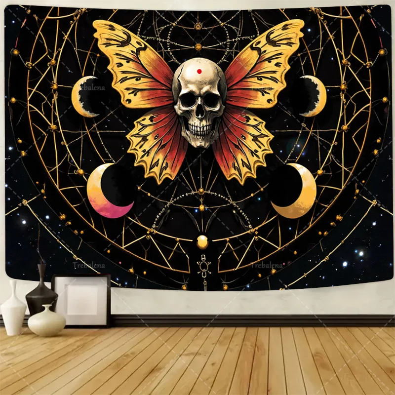 

1pc Wall Tapestry Mystic Skull Butterfly Tapestry with Celestial Moons for Boho Room Decor