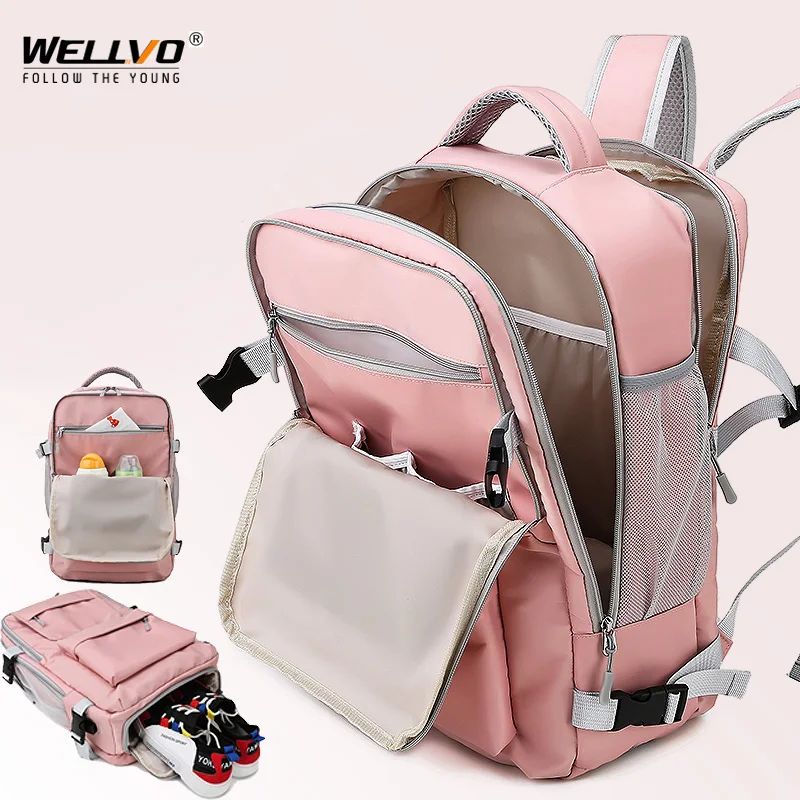 

Women Travel Backpack Water Repellent Daypack Teenage Girls USB Charging Laptop Schoolbag With Luggage Strap Shoes Bag XA337C