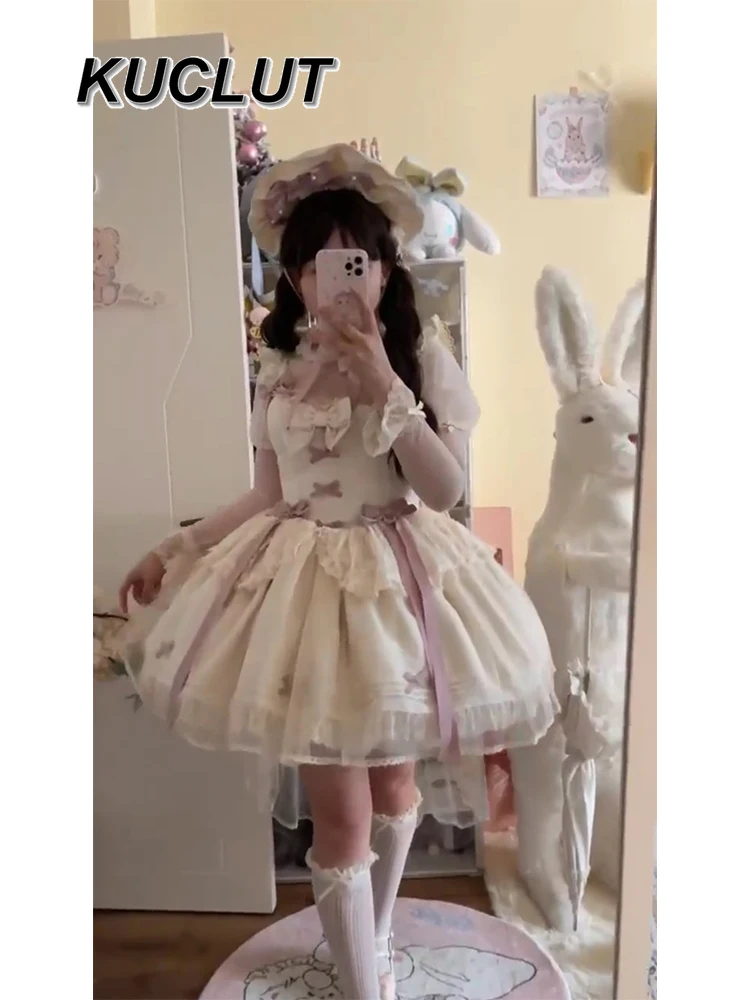 여성을위한 달콤하고 귀여운 짧은 드레스 Jsk 생일 푹신한 공주 드레스 후행 로리타 스타일 2025 새로운 봄 여름