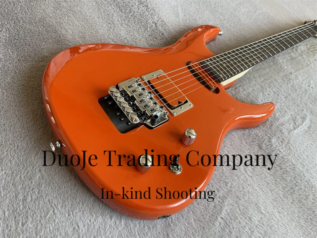 Orange red guitar basswood body Maple neck Rose wood fingerboard tremolo bridge Orange pickup chrome hardware