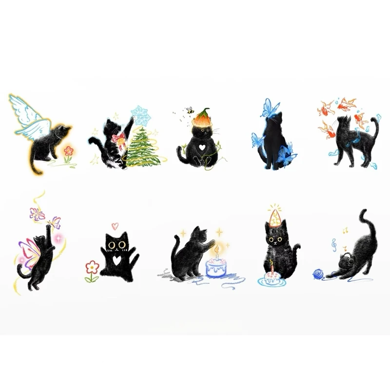 Mini Color Cat Tattoo Stickers Black Cat Personality Waterproof Durable Temporary Tattoo Art Men Women Cartoon Fake Tattoo Set