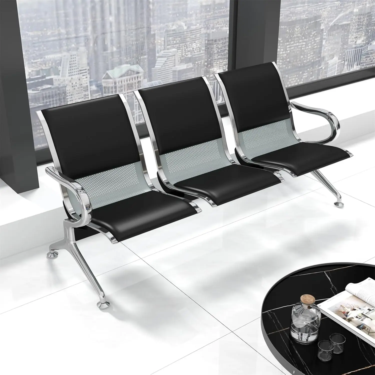 Waiting Room Chairs - Office Lobby Chairs, 3 Seat Pu Leather Reception Area Furniture, Waiting Room Bench With Ergonomic