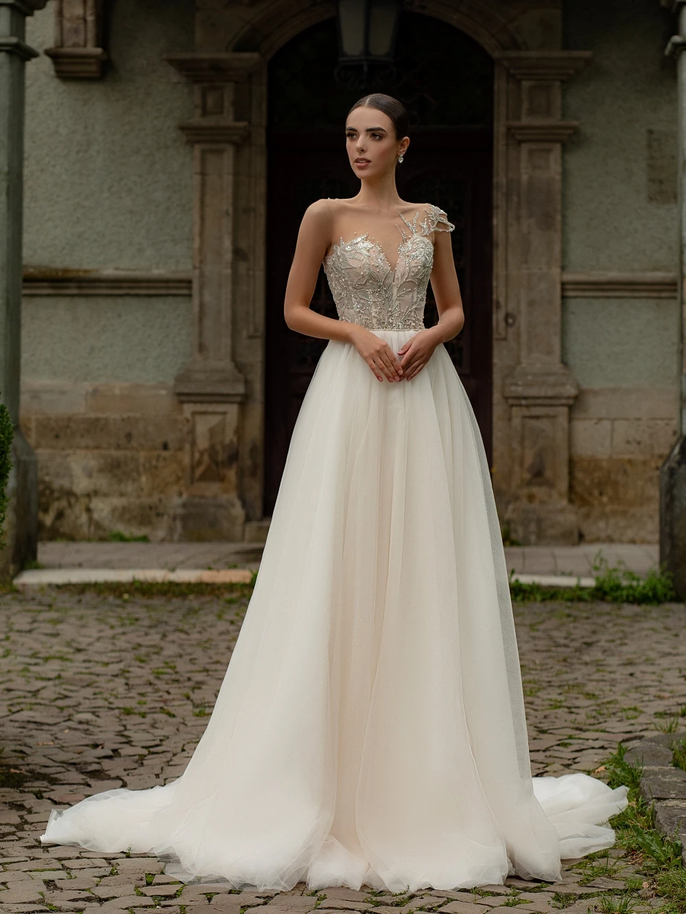 Vestido De novia sencillo sin mangas con cuello redondo, vestido De novia con perlas y lentejuelas brillantes, vestido De novia largo elegante con corte en A