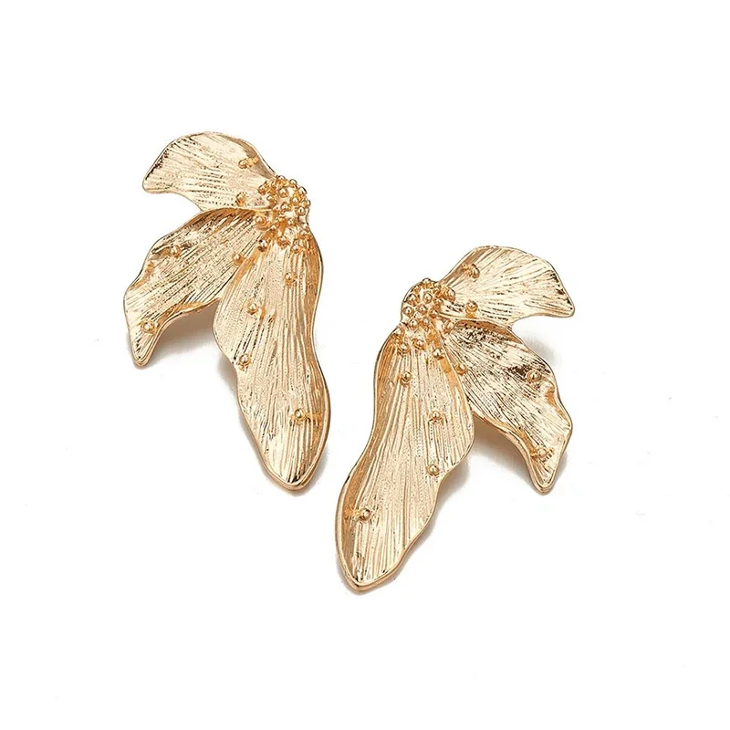 Exaggerated Geometric Leaf Puncture Stud Earrings for Women Fashion Jewelry Cute Accessories