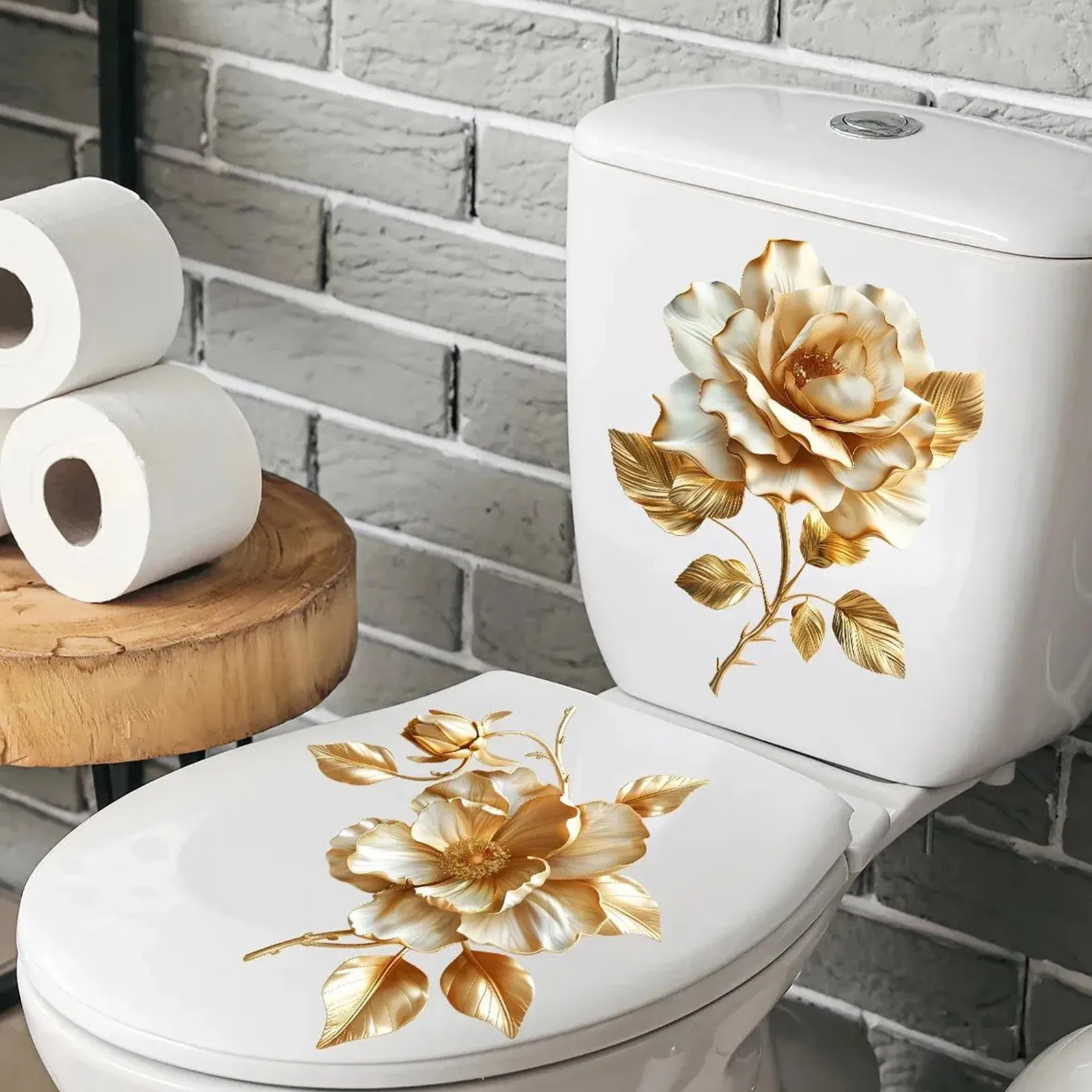 2pcs Floral Toilet Stickers To Add A Romantic Touch To Your Bathroom Wall Decal, Vinyl Decal For Home Decorations Waterproof view 3
