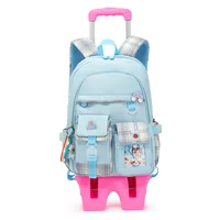2023 Fashion children's trolley bag for teenagers Large capacity fresh wheel schoolbag Orthopedic school bags for girls mochila 4