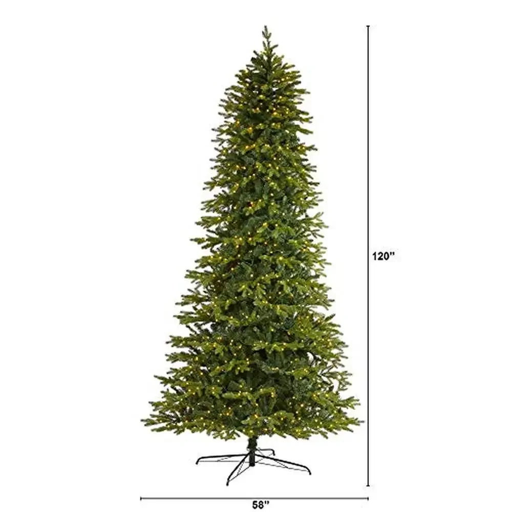 10ft. Natural Fir Artificial Christmas Tree 1050 Clear LED Lights Metal Stand 3514 Bendable Branches Easy Reshape UL Certified