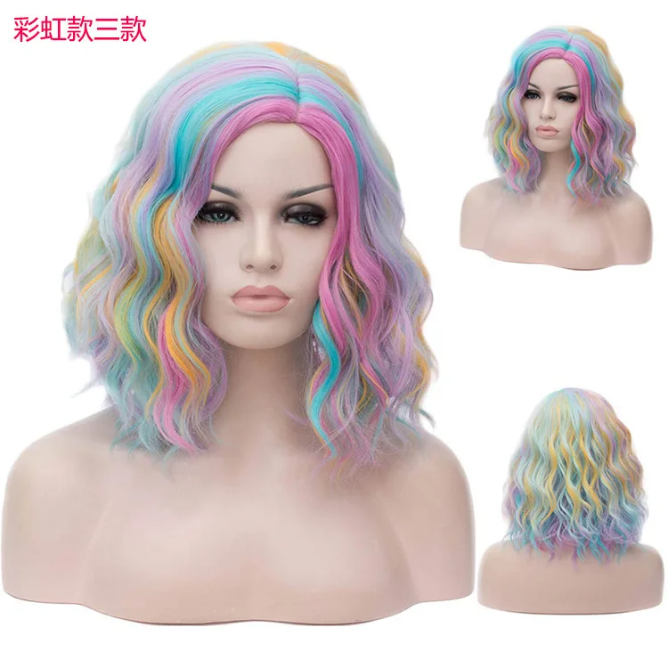 Colorful wig with rainbow style gradient color, big wave synthetic full head cover factory direct sales