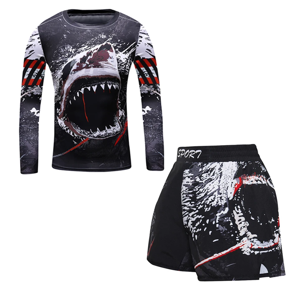 Rashguard For Kids 4PCS  Sport Suit MMA Compression T-Shirt+Pant Muay Thai Shorts Children Jiu Jusit Bjj Clothing Running Sets