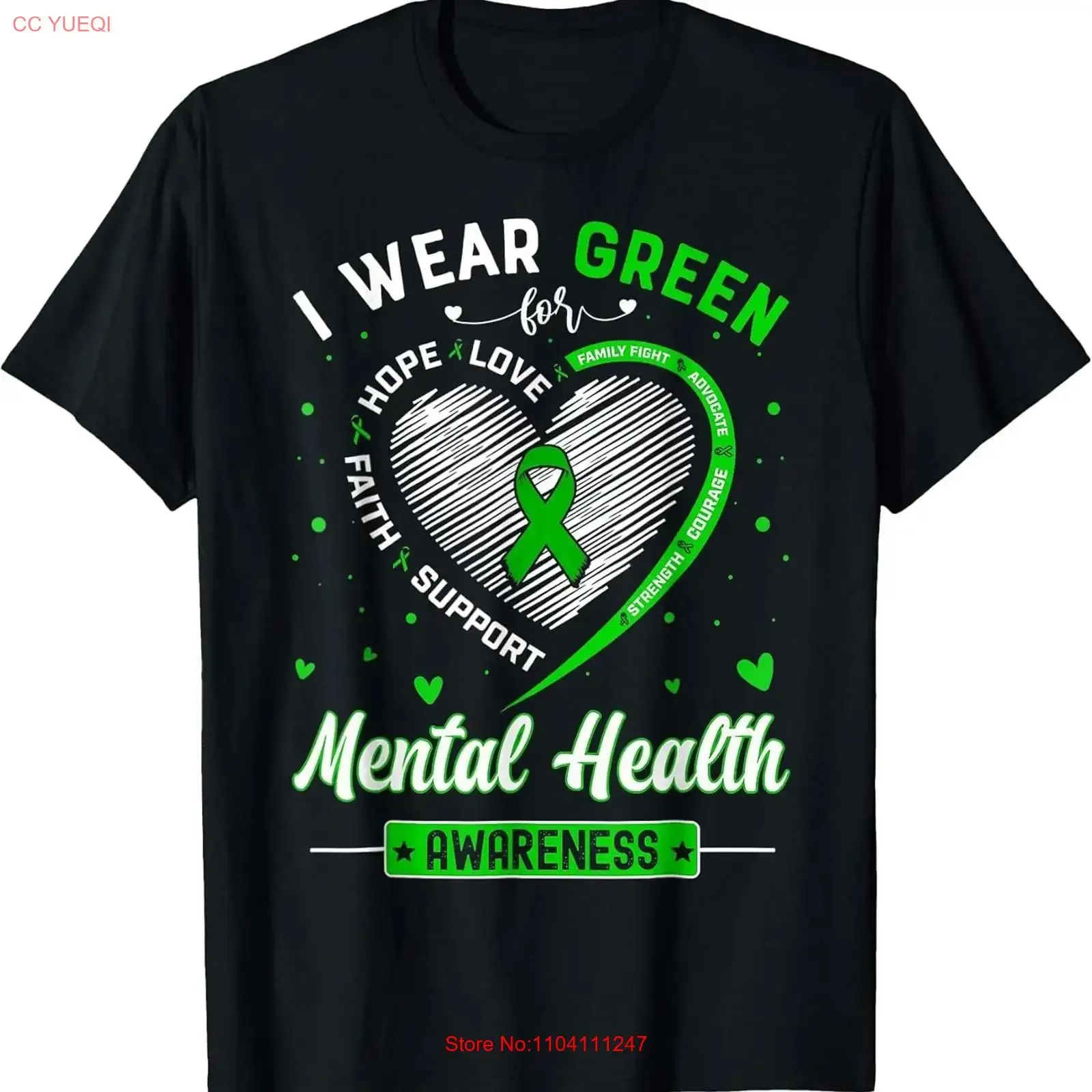 

Wear Green Mental Health Awareness Month Ribbon Cotton T Shirt MADE IN USA vintage Washed Breathable Top For Everyday Wear