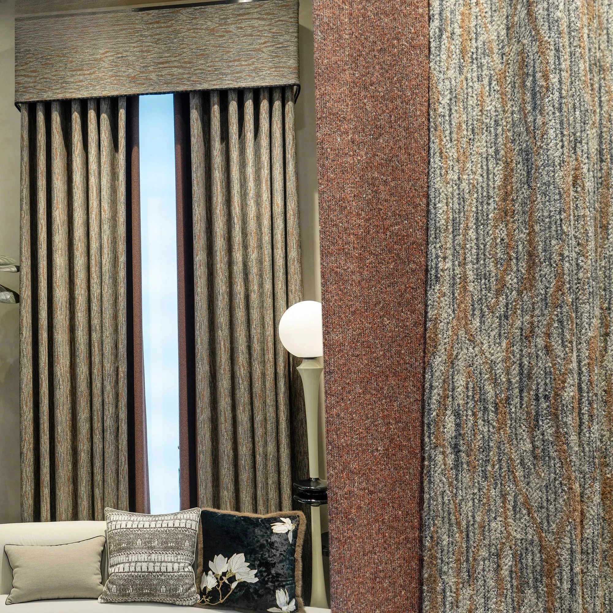 Vintage Mixed Color Jacquard Chenille Patchwork Blackout Curtains for Living Room Bedroom Study Bay Window French Window