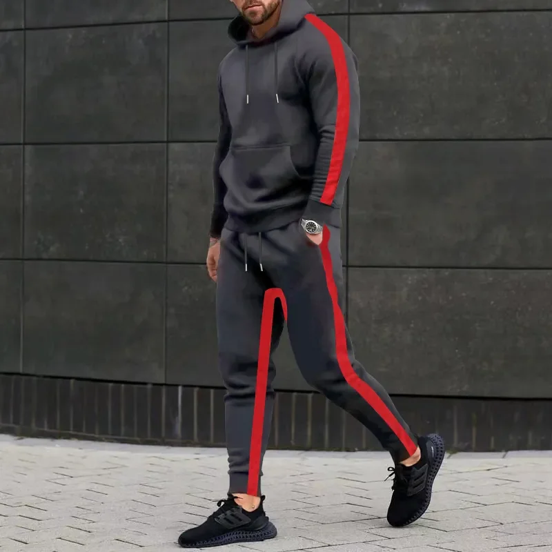 2024 autumn and winter new men\'s casual sports suit hooded long-sleeved jacket pants two-piece set