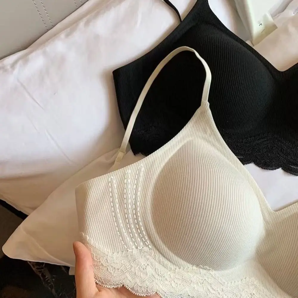 Simple Deep V Lace Wireless Bra Shockproof Push Up Underwear for Women Anti-sagging Lingerie Seamless Bra Gifts