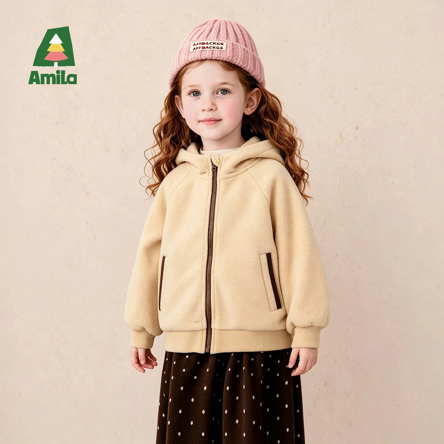 Amila 2026 Winter New Kids Fleece Jacket Hooded Warm Padded Loose Fit Extra Soft Warm Comfortable Cozy Daily Versatile Outerwear