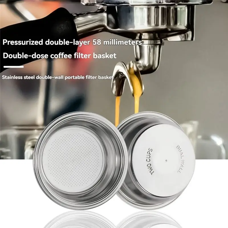 NEW HOT In Stock-58Mm Stainless Steel Dual Wall Filter Basket Coffee Machine Double Wall Portable Strainer Basket Reusable Coffe