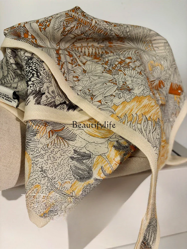 

Beige with milk white silk wool scarf women's autumn and winter silk wool long scarf