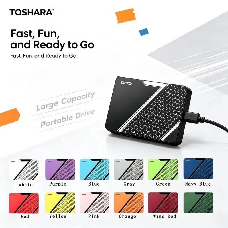 TOSHARA A3 Handy Portable External Hard Drive 500GB 1TB 2TB 4TB High Speed Storage for Laptop Desktop Smartphone