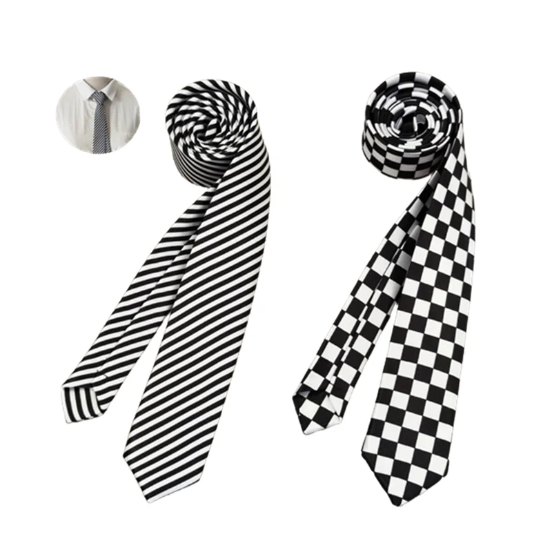 

College Black White Grid Necktie JK Uniform Cosplay Costume Accessories Stripe Tie Gift Halloween Party