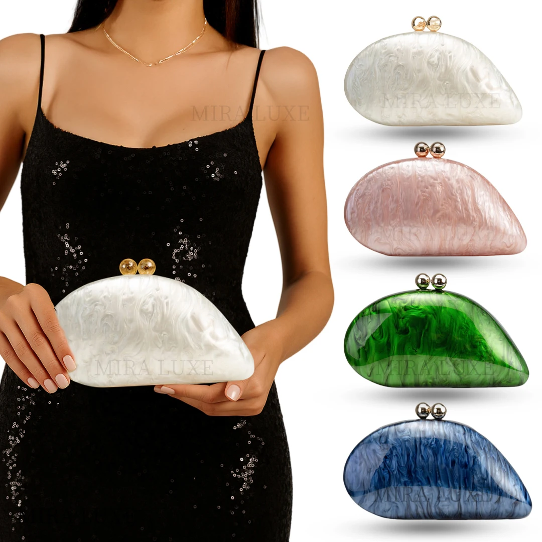 

2025 Designer Luxury Acrylic Mussel Shape Clutch Purse Women Bridal Wedding Party Prom Evening Bag Luxury Lady Gift Purse