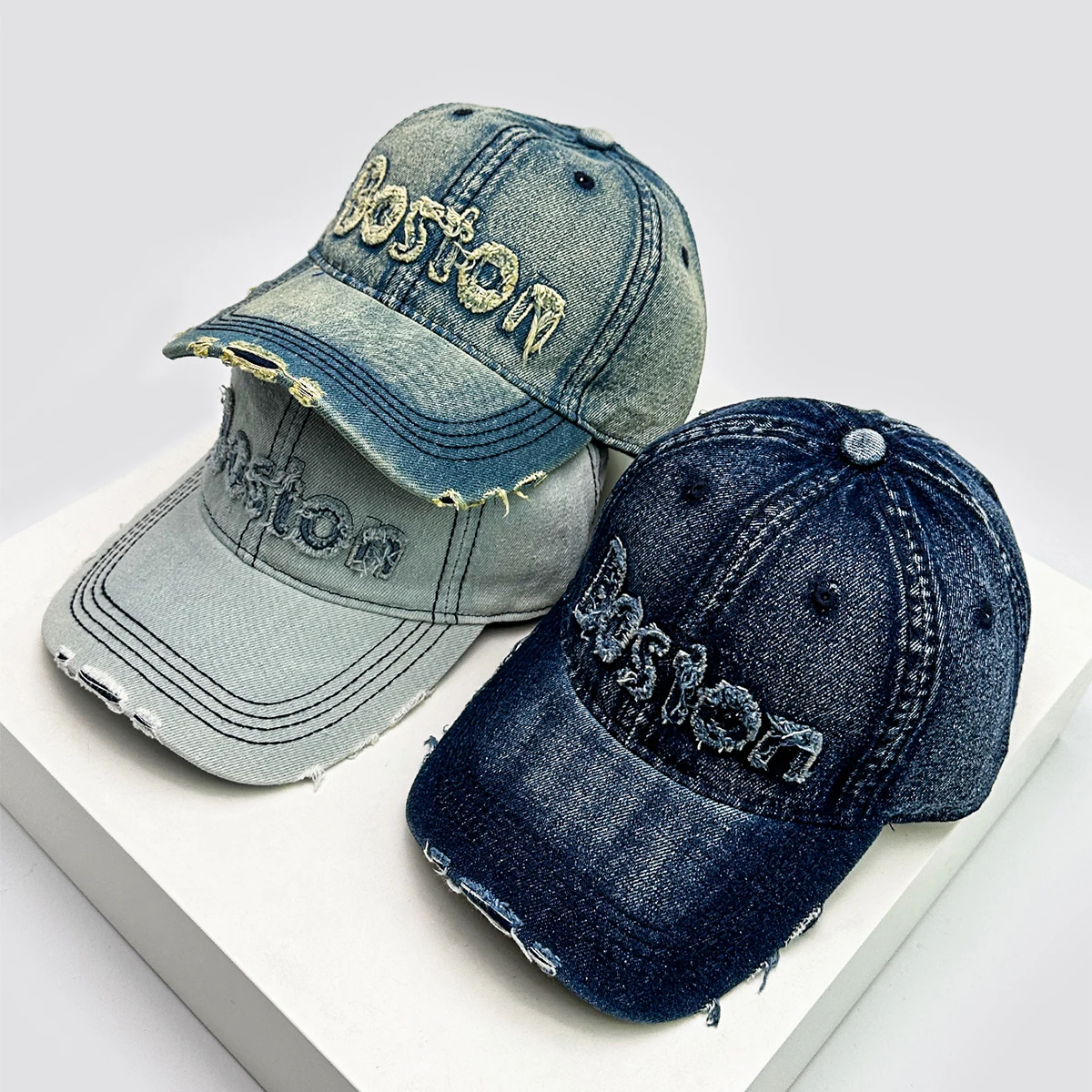 

New Unisex Embroidered Letters ins Baseball Hats Breathable Street Sunshade Distress Peaked Caps Versatile American Broken Style