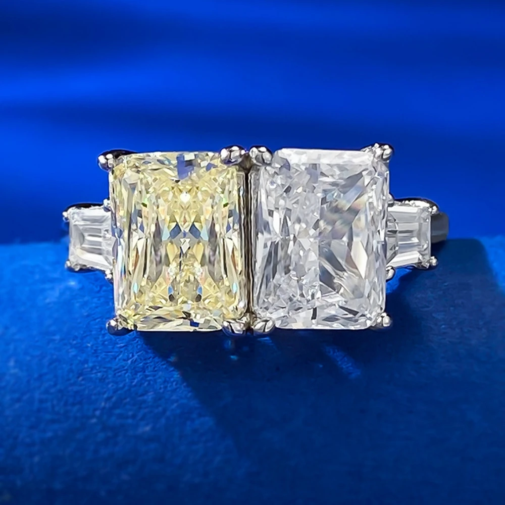 Bague en pierre précieuse saphir coupe radiante pour femme, argent regardé 925, bijoux de fiançailles, papeterie de laboratoire, vente en gros, 6x8mm