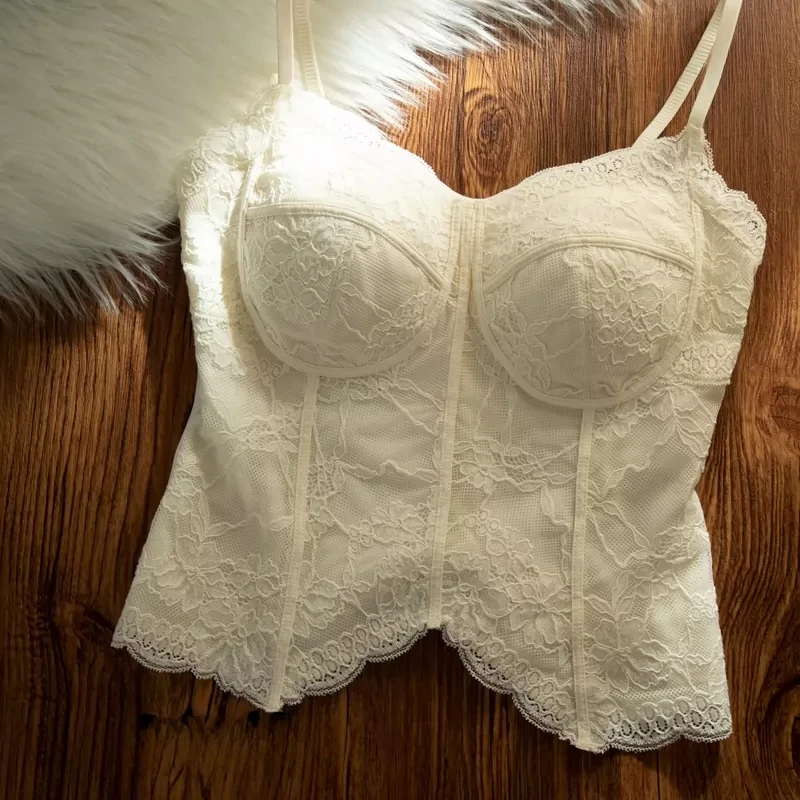 Best Sellers Chic French Lace Camisole For Women Built-in Bra Pad Slimming Beauty Back Solid Color Casual Top Inner Outer Wear