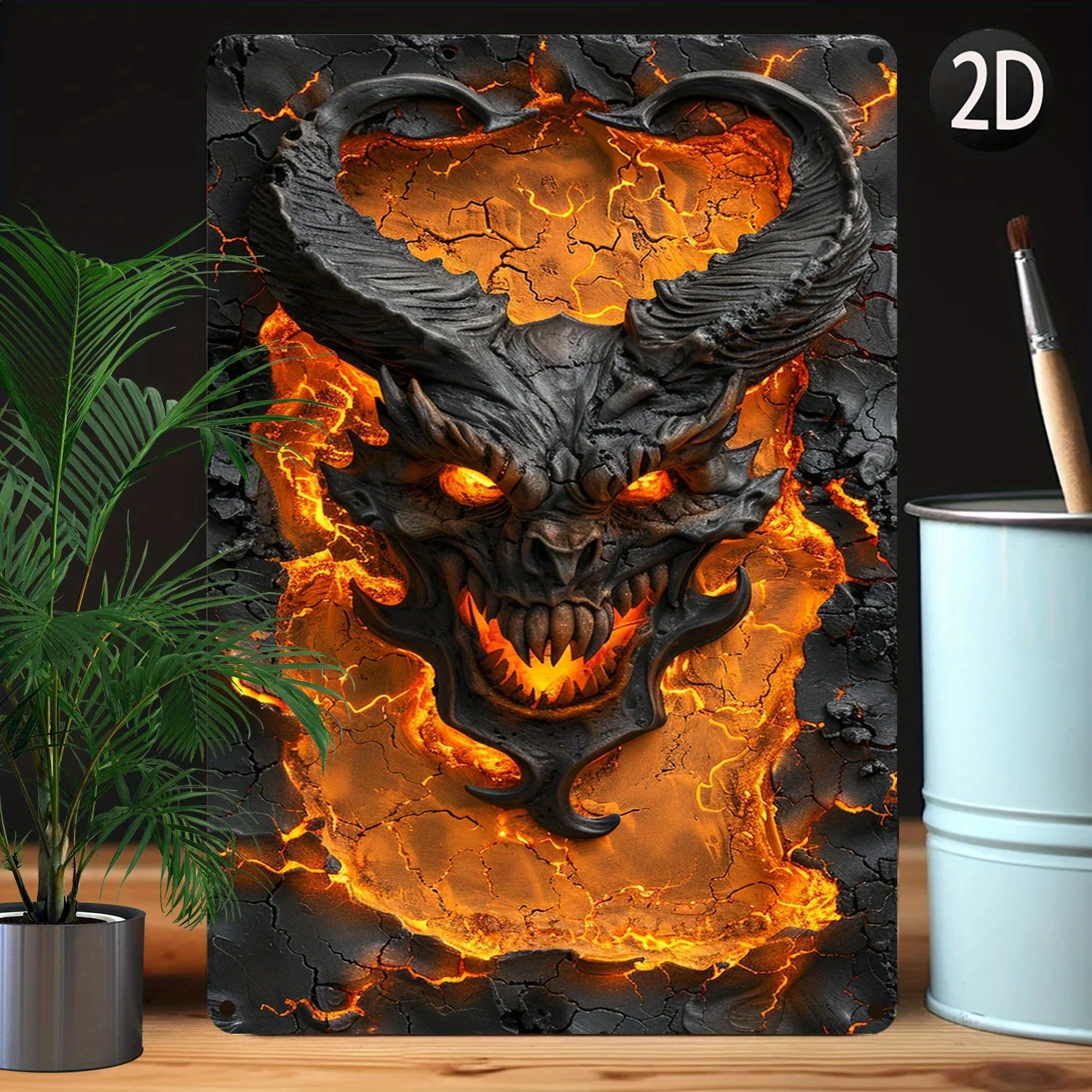 

Aluminum Metal Wall Art - Fire Demon Design, 8x12 Inch Durable Moisture Resistant Metal Sign for Home Decor, Garden, and Gifts