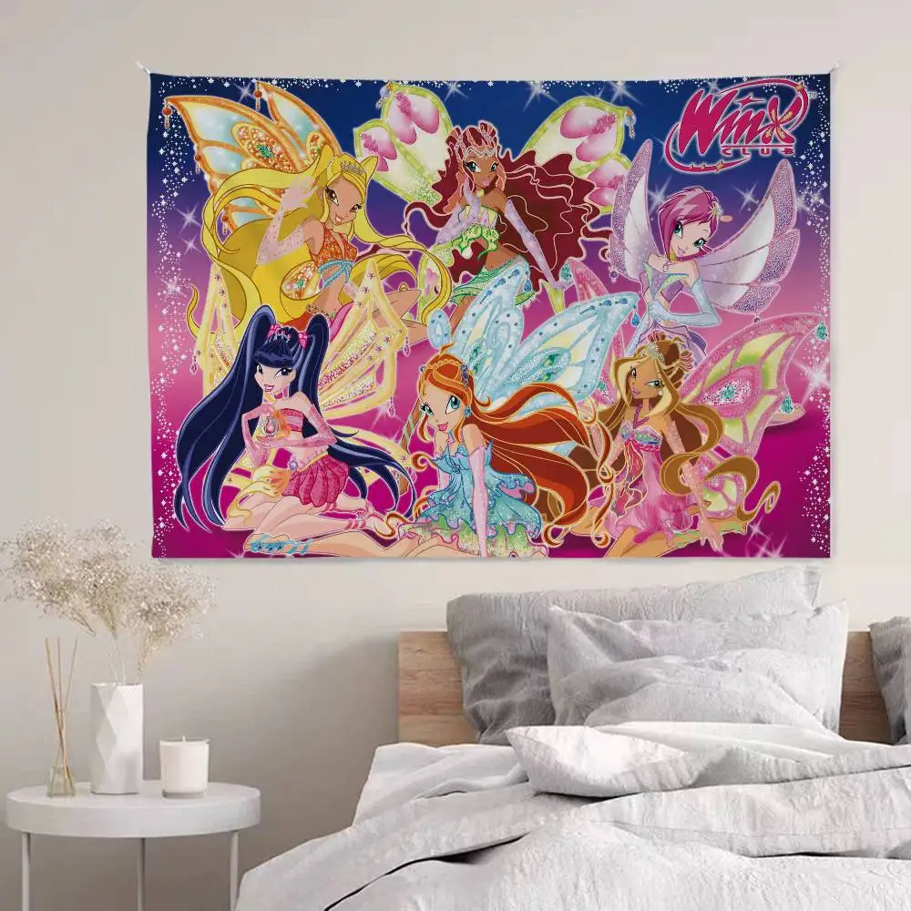 Girl-W-Winx Catoon Clubs Colorful Tapestry Wall Hanging Cheap Hippie Wall Hanging Bohemian Wall Tapestries Mandala Wall